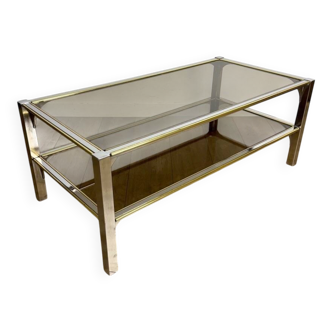 Chrome and smoked glass coffee table with double top from the 1970s.