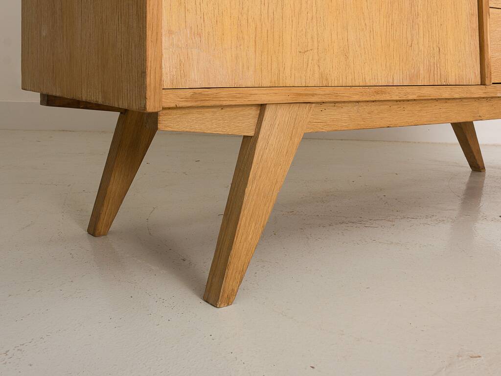 Oak desk cabinet with wardrobe space and fully pickled showcase, circa 60