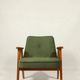 Fauteuil vintage vert mousse, bois de chêne, entièrement restauré