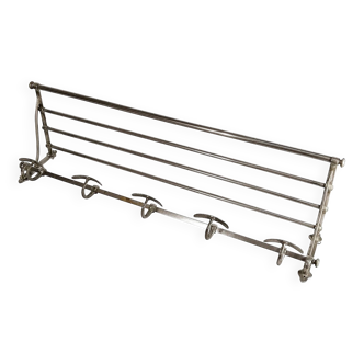 Art Deco locker room in nickel-plated metal, 5 hooks and hat rack