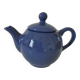Vintage deep blue teapot, minimalist round shape.