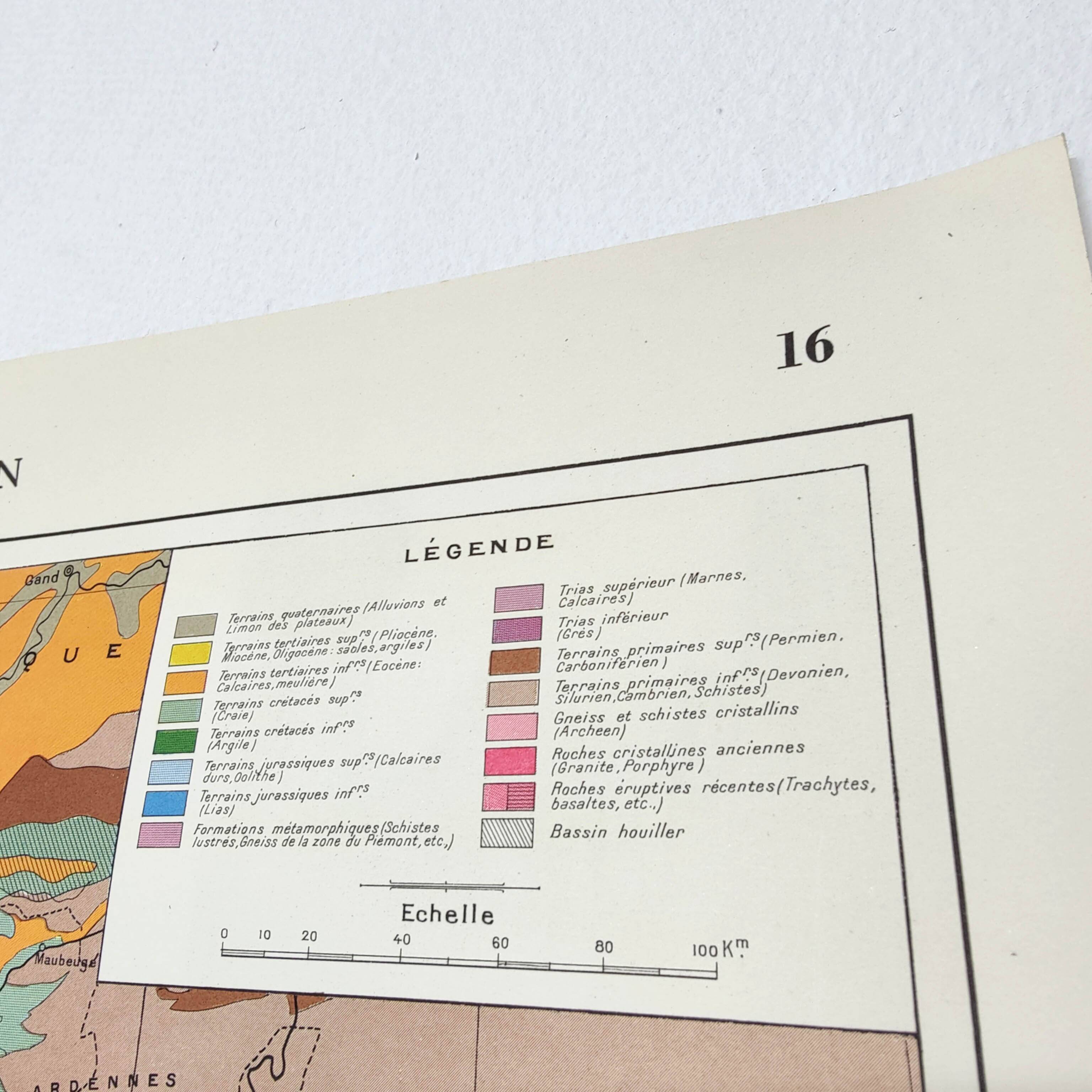 Old map of France Paris basin 43x43cm from 1950