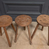 Suite of 3 brutalist stools XXth tripod feet