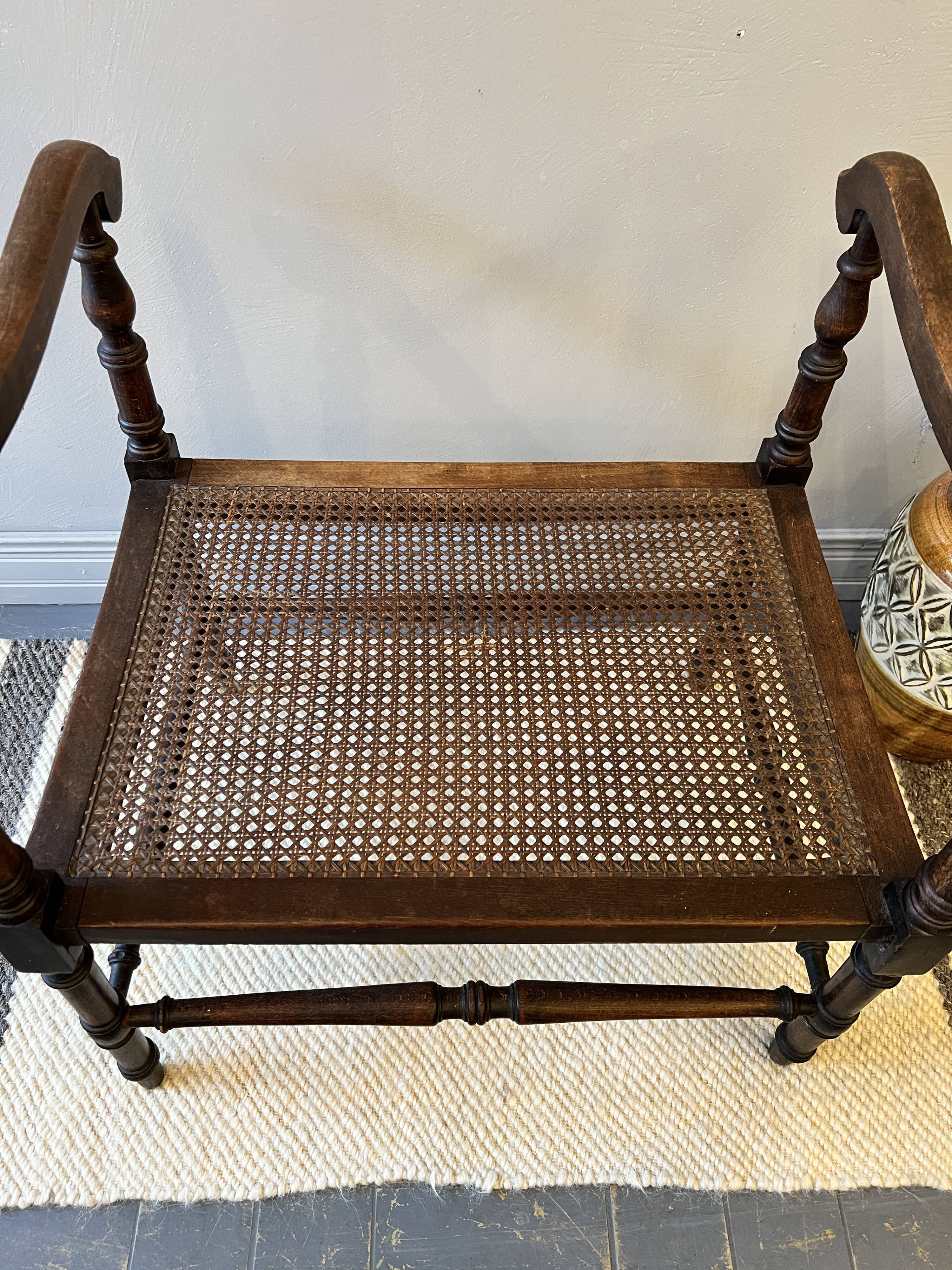 Antique bench, canned seat