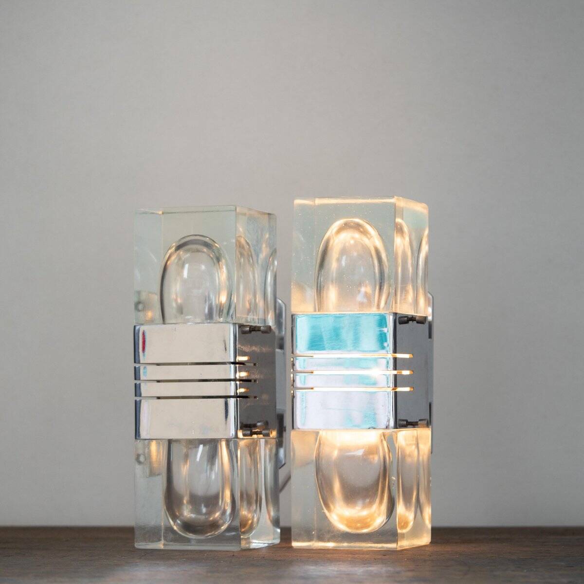 Murano glass wall lamps with chrome brass, Italy, 1970s, set of 2.