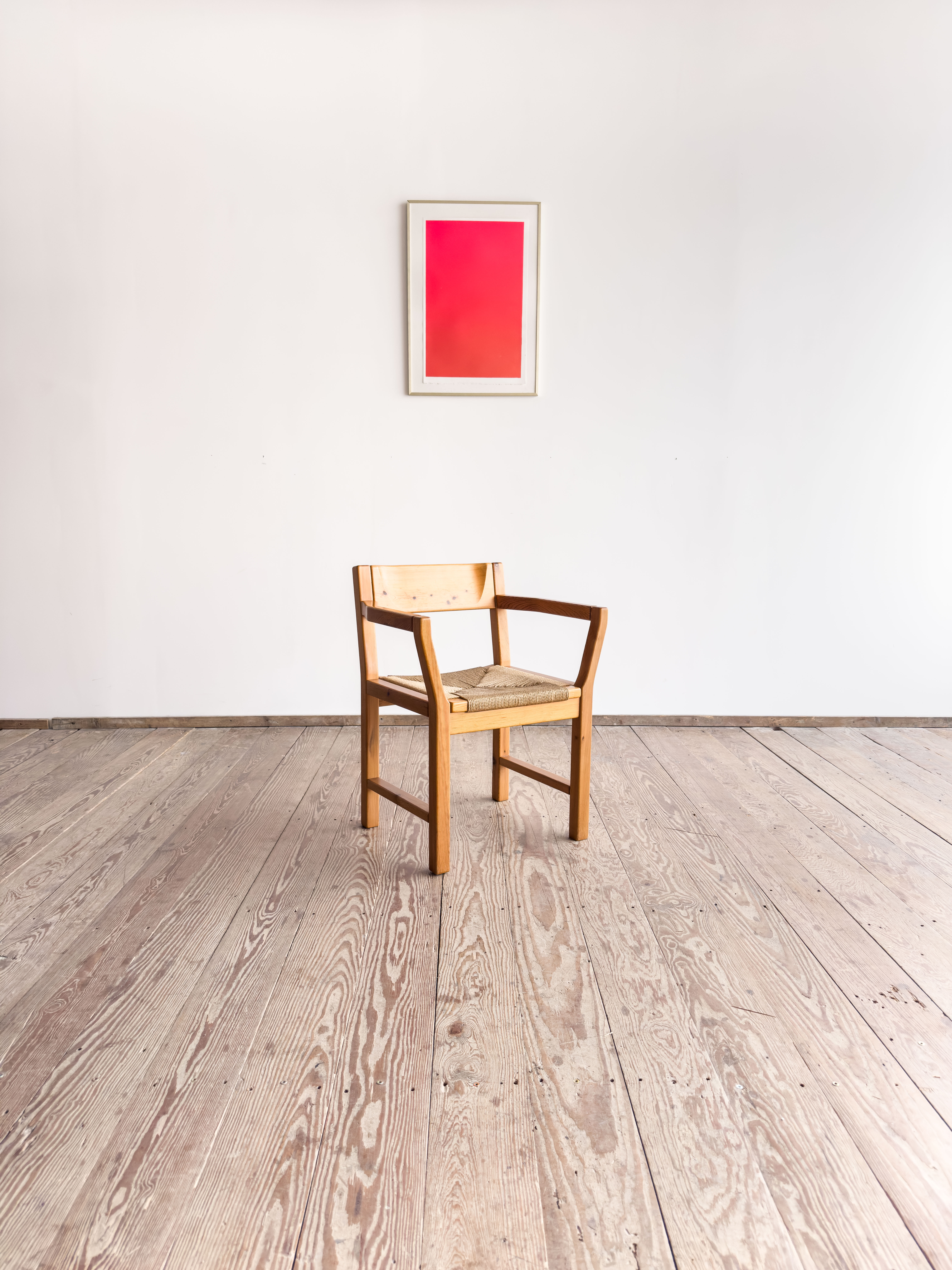 Brutalist chair by Tage Poulsen, pine, woven paper cord seat.