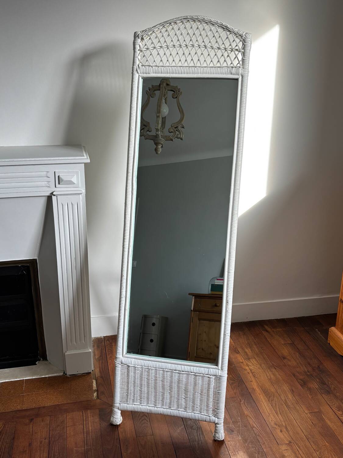 Rattan full-length mirror