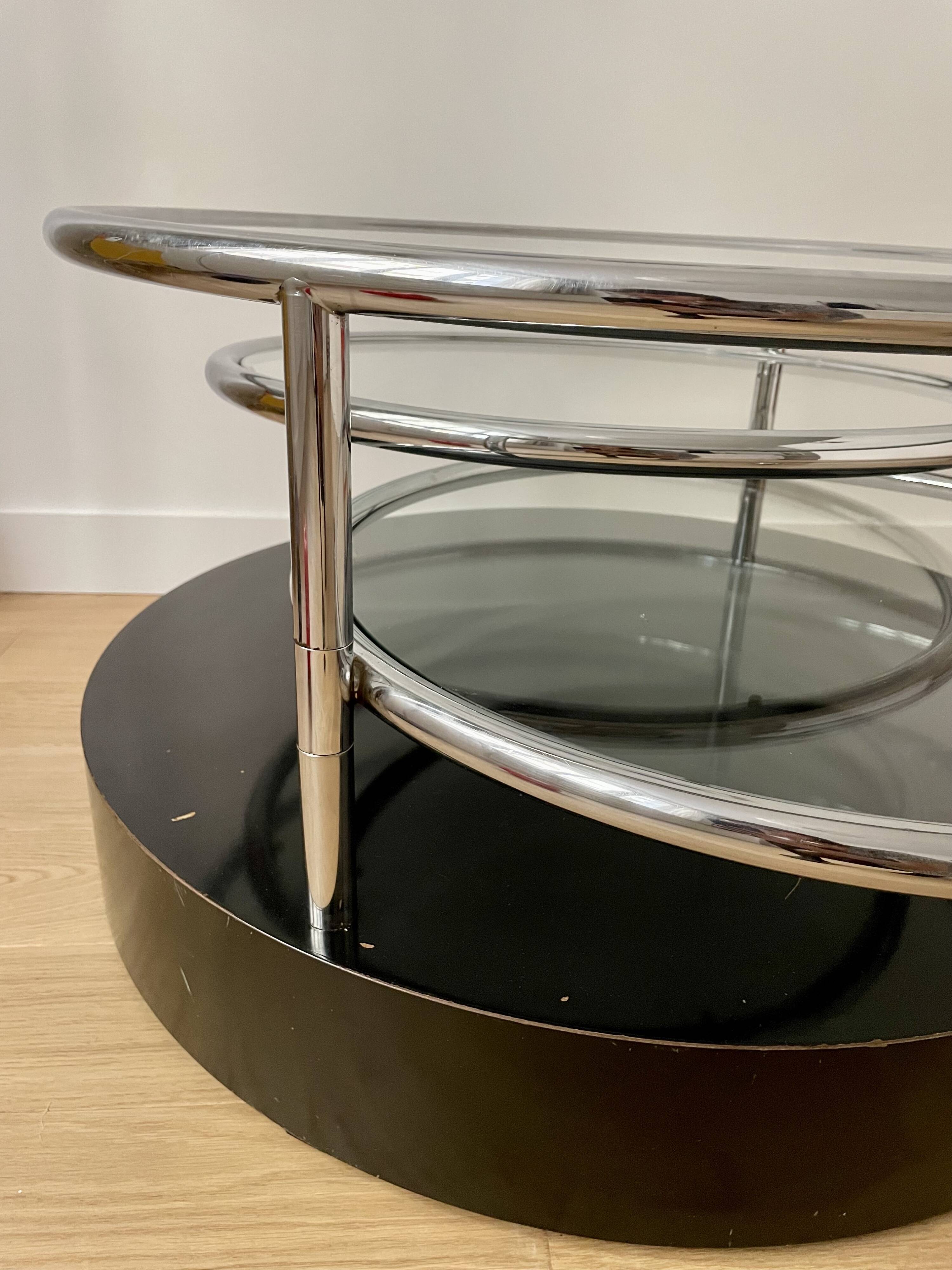 Vintage circular coffee table with triple top - 1980s