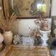 Plateau nacre et rotin vintage