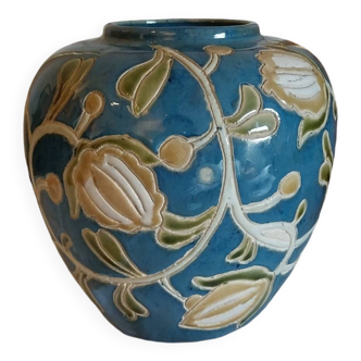 Vintage glazed stoneware ball vase