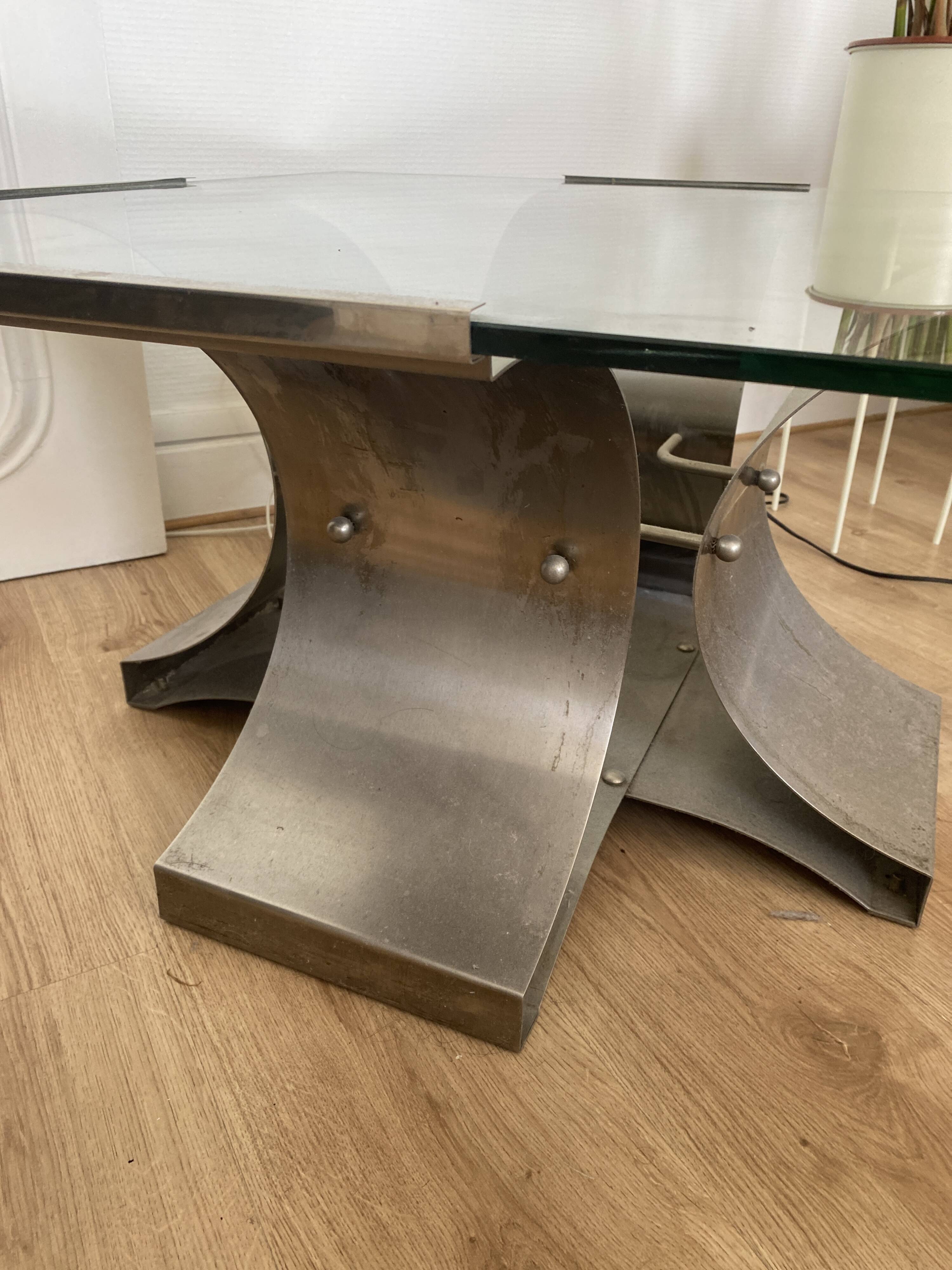 Table basse en chrome et verre François Monnet pour Kappa, 1970