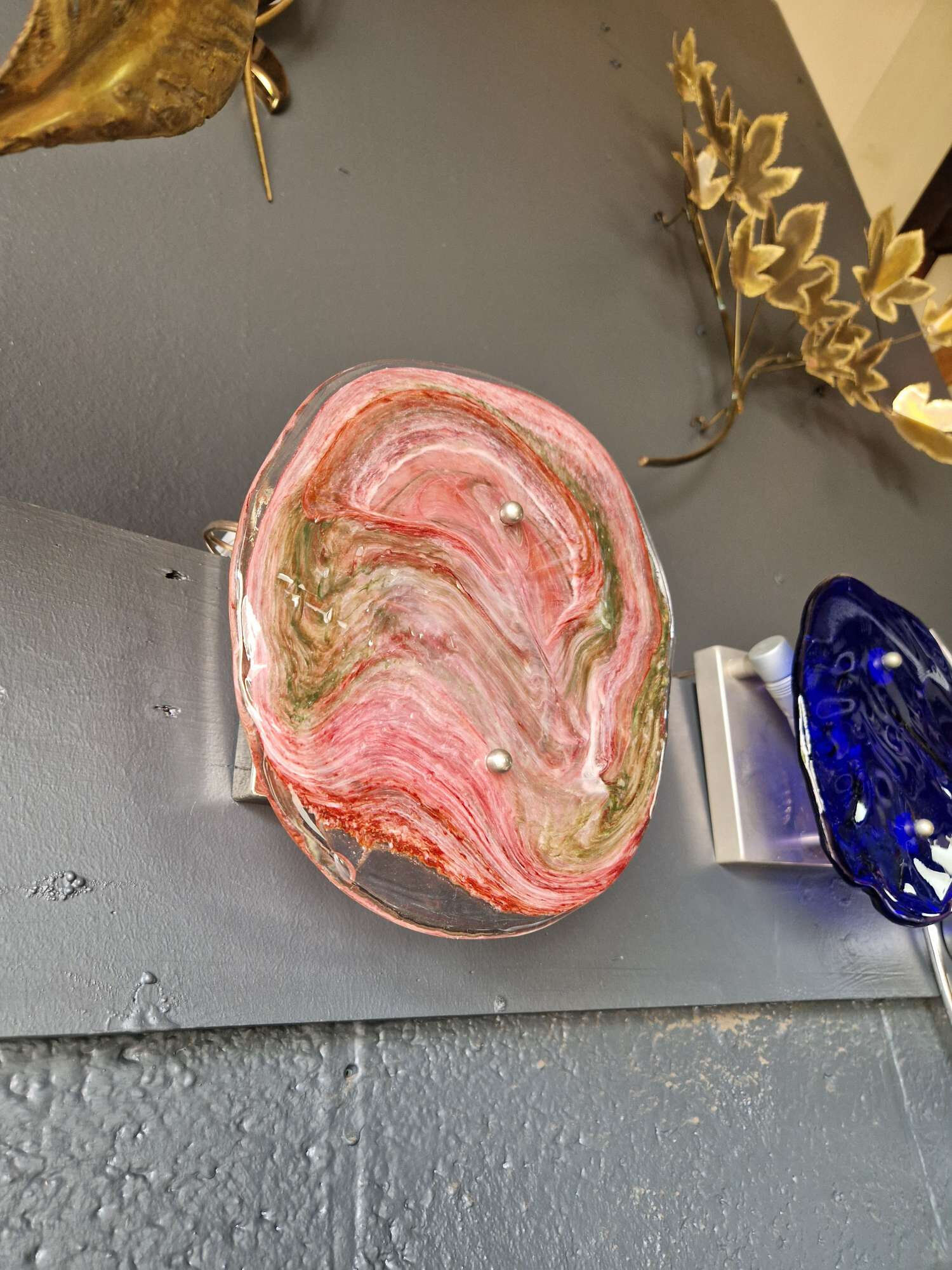 Pink veined blown Murano glass wall light, 1970s