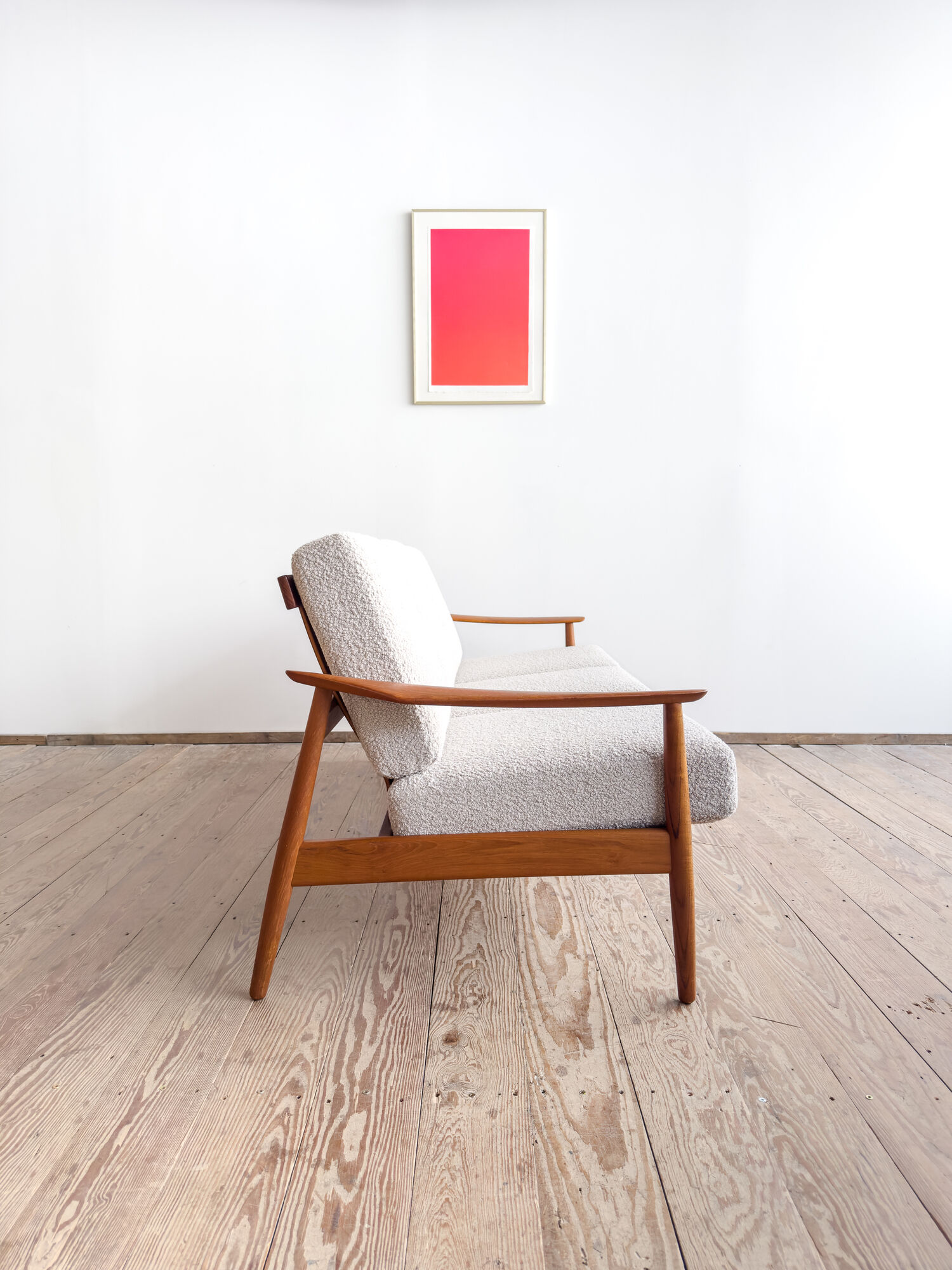 Canapé Arne Vodder modèle FD164 en teck, tissu bouclé, Danemark années 1960