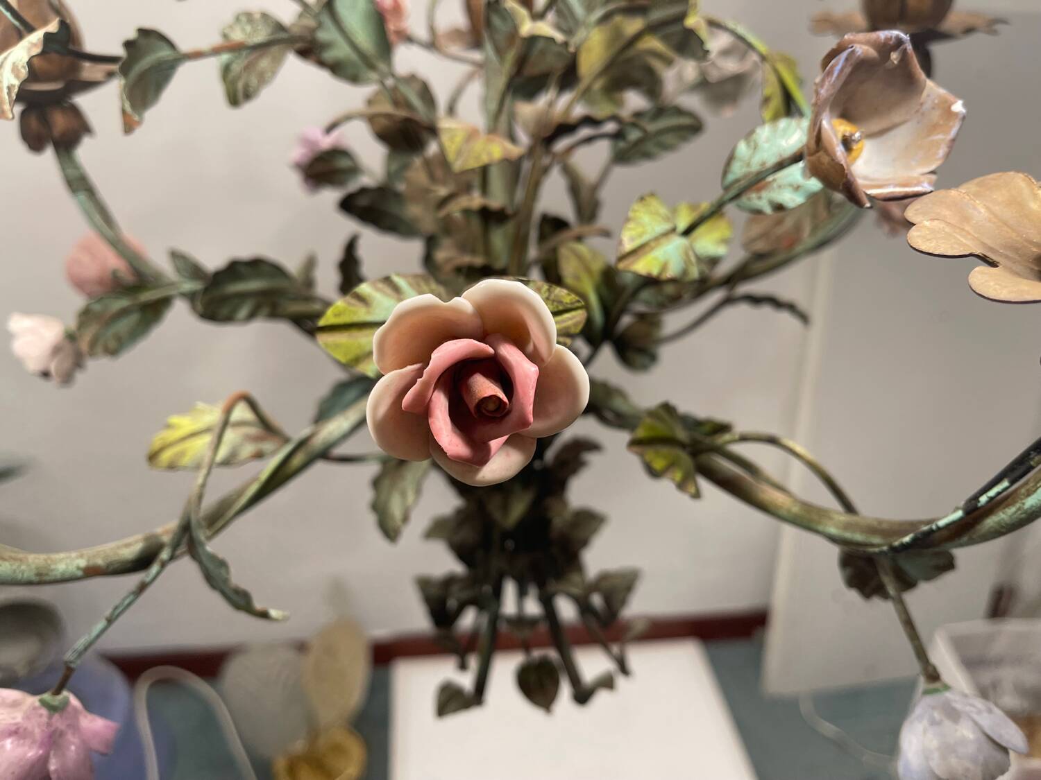 Vintage Tole Ceramic Flower Chandelier 1950’s