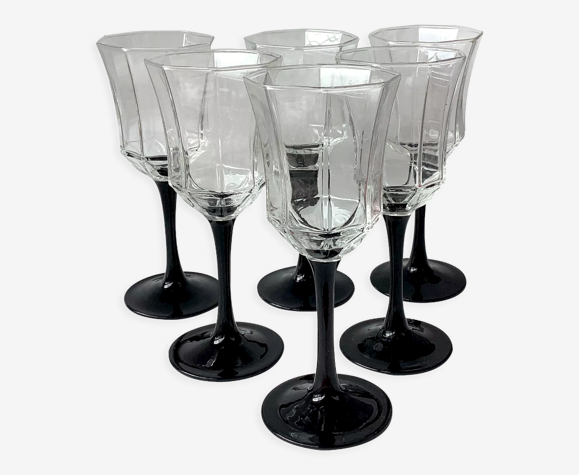 6 verres Luminarc Octime à pied noir style art déco | Selency