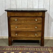 19th-century Empire commode in walnut with a grey St Anne marble top.