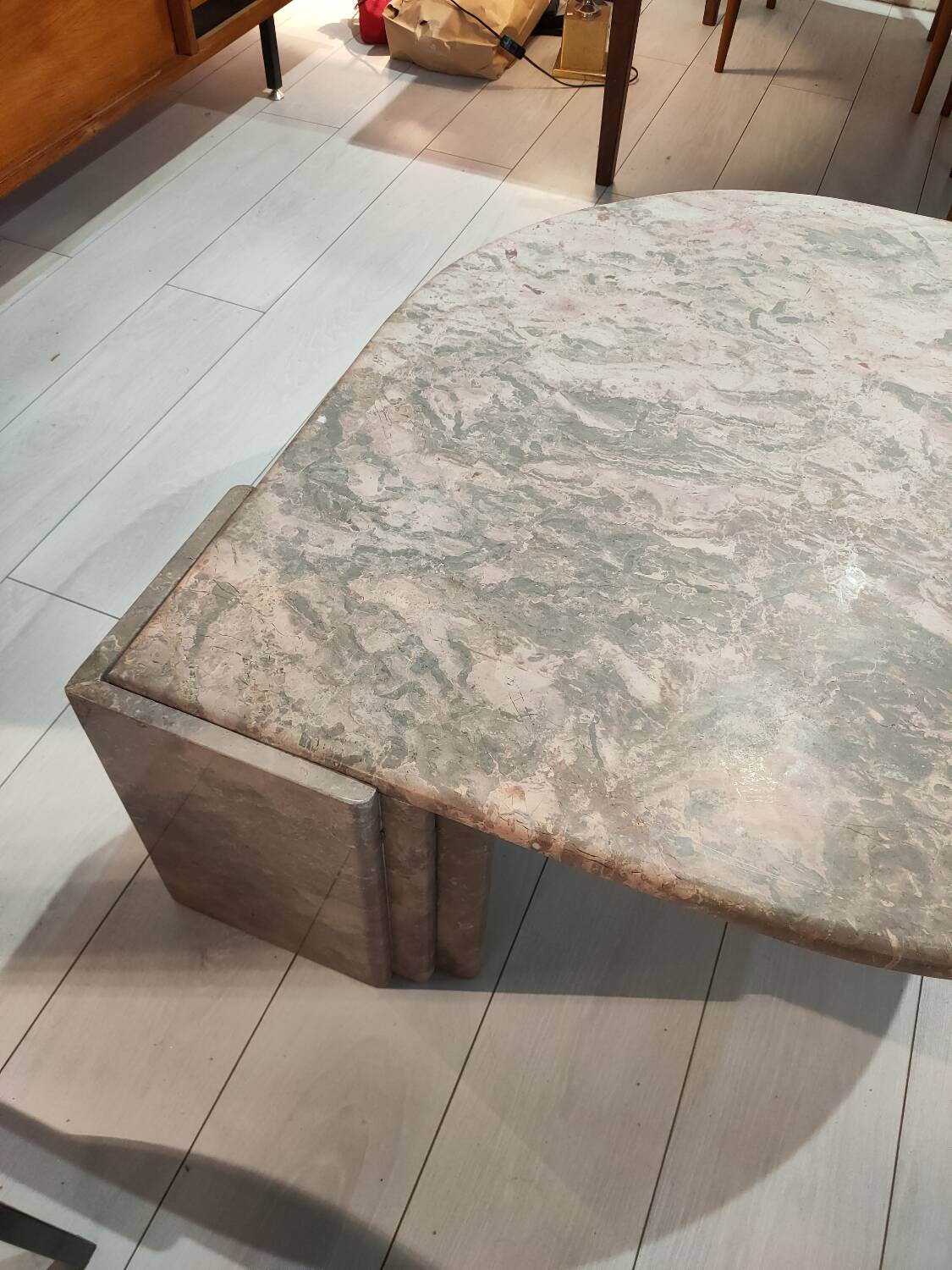 Marble coffee table, old pink water drop shape