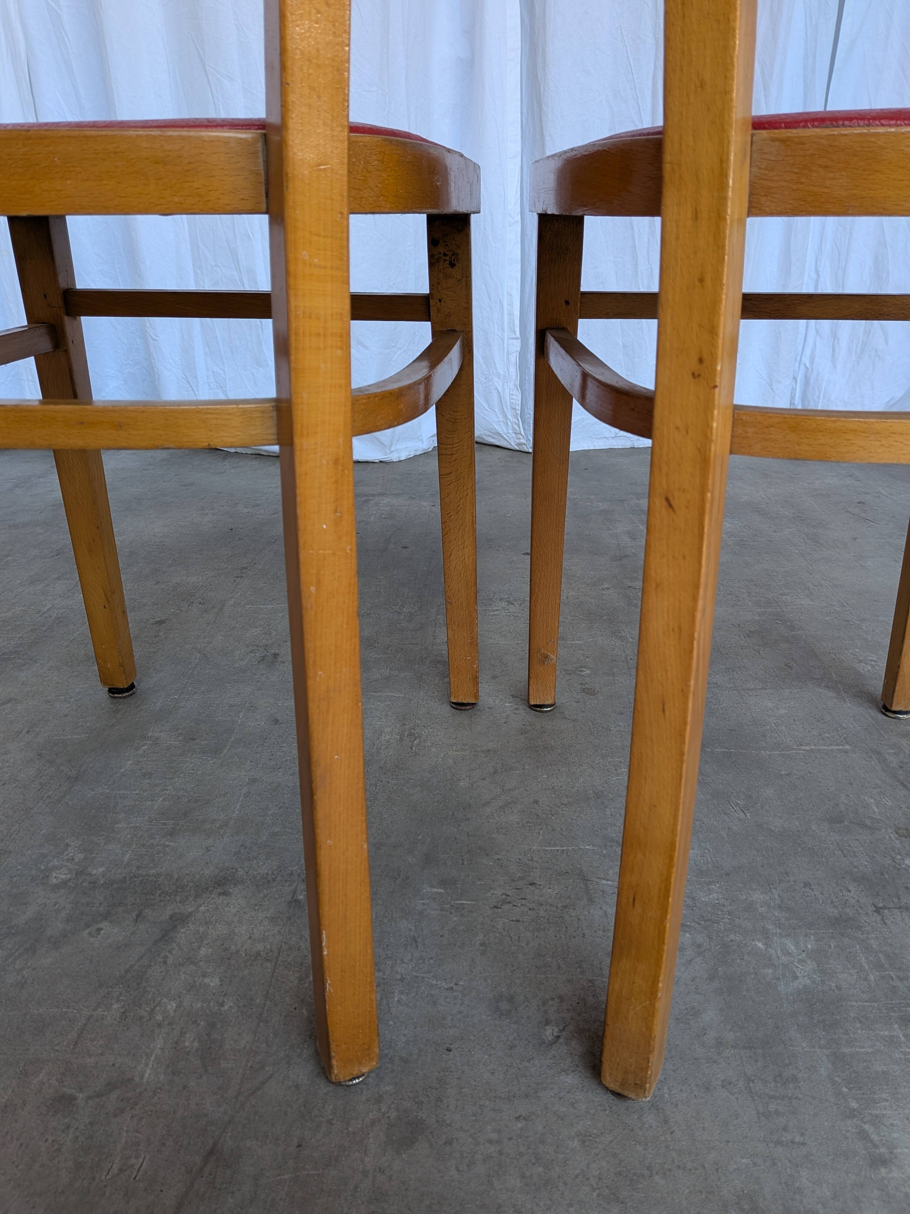 Vintage Wooden Dining Chair: Red Leather Seat, Mid-Century Modern