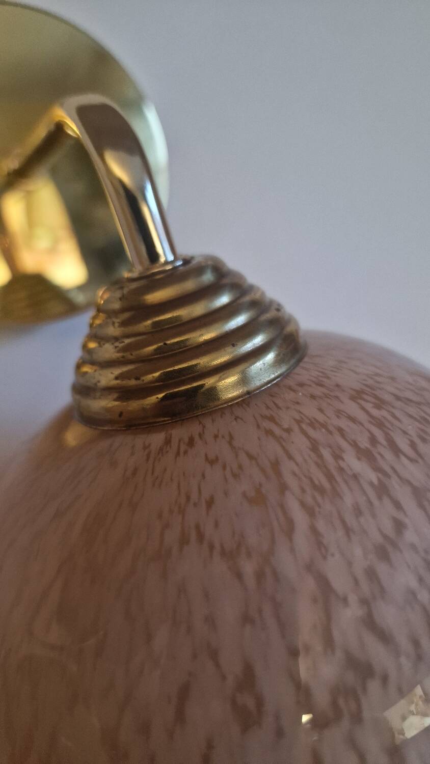 Art Deco wall light pink ball in Clichy glass with silver edging