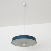 Large Mid Century suspension lamp with lacquered metal and engraved opaline glass from 1960.