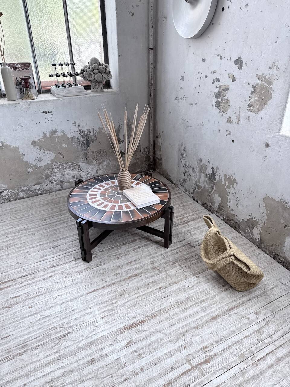 Round coffee table Roger Capron herbarium terracotta