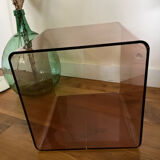 Vintage smoked plexiglass cube by Miche Dumas for Roche Bobois 70s.