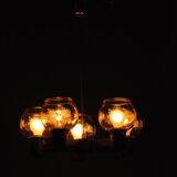 Scandinavian chandelier in mahogany wood and brass