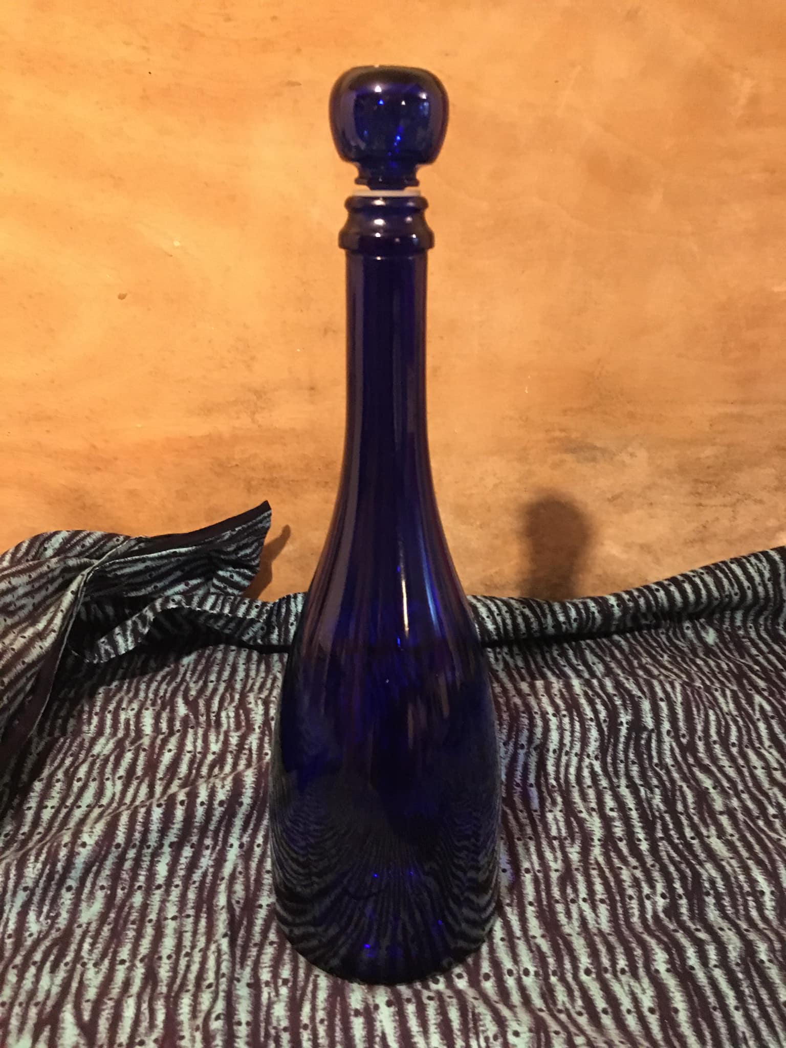 Cobalt blue glass bottle decanter, hermetic cap