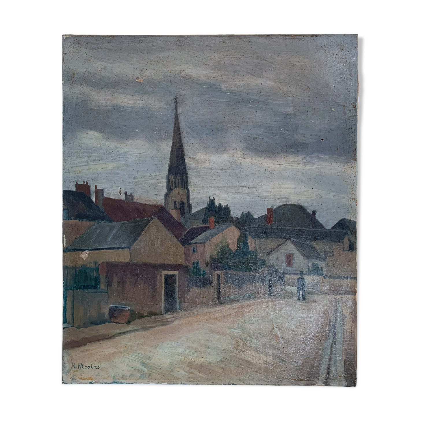 Old village painting and its church