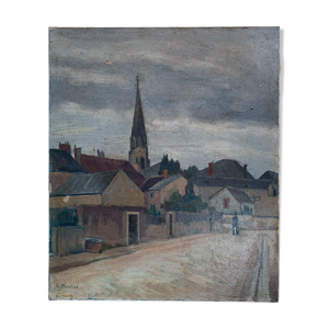 Ancien tableau village et son église