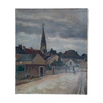 Ancien tableau village et son église