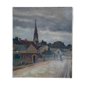 Ancien tableau village et son église
