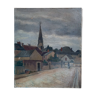 Old village painting and its church
