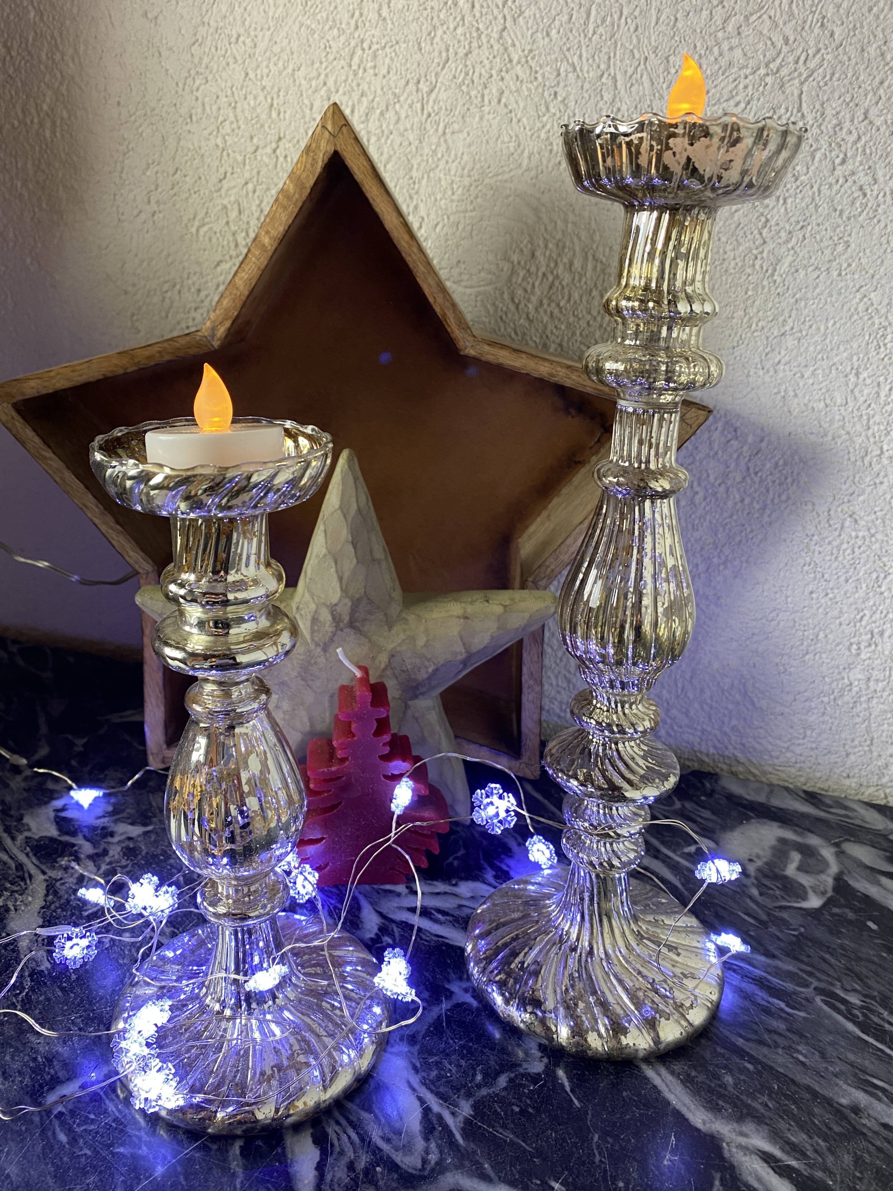 Set of 2 mercurized glass candle holders