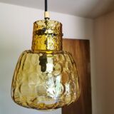 Suspension vintage 70 globe verre jaune