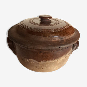 Ancien pot à confit terre cuite émaillée