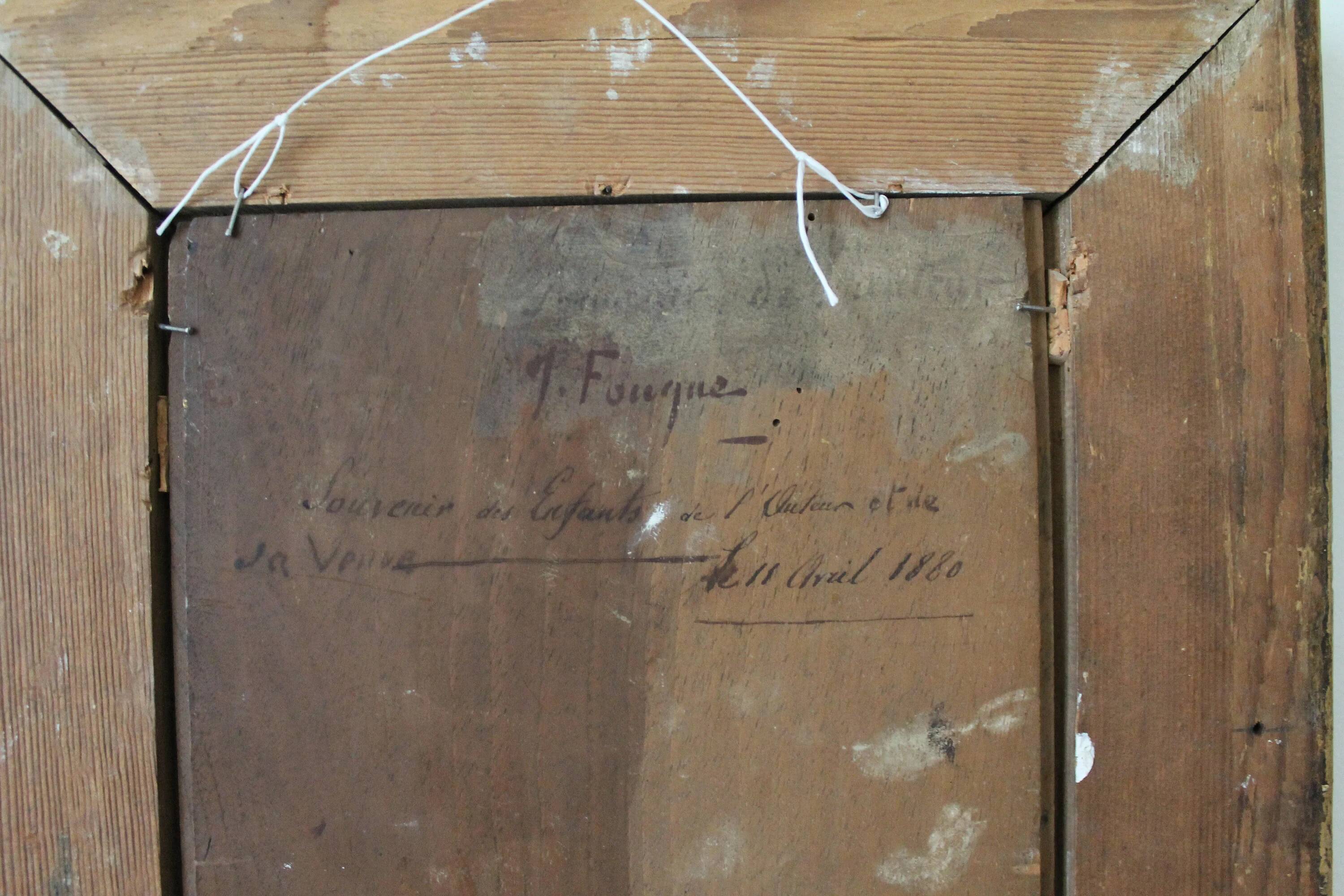 Jean-Baptiste Fouque (1819 - 1880) "Stroll in the Garden" oil on panel