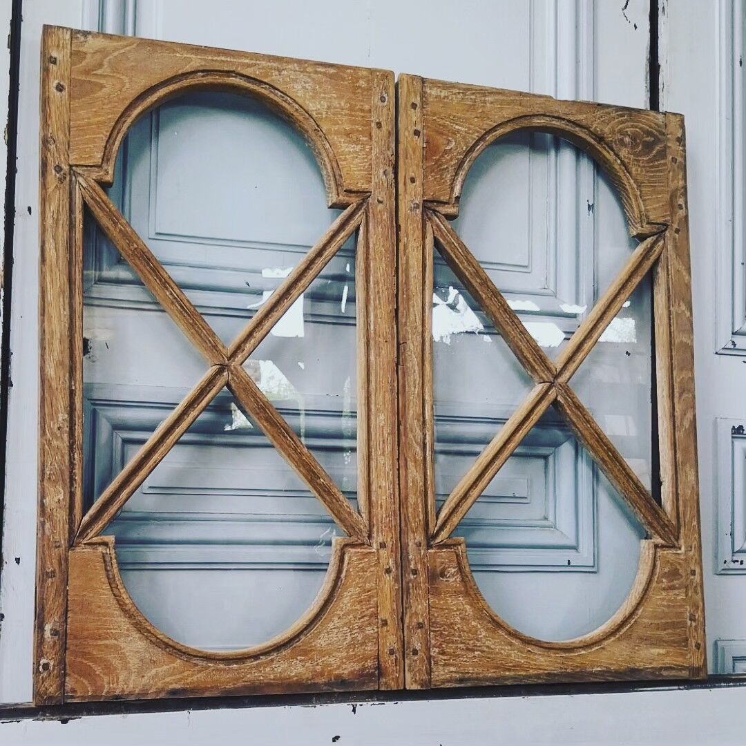 2 old small oak windows