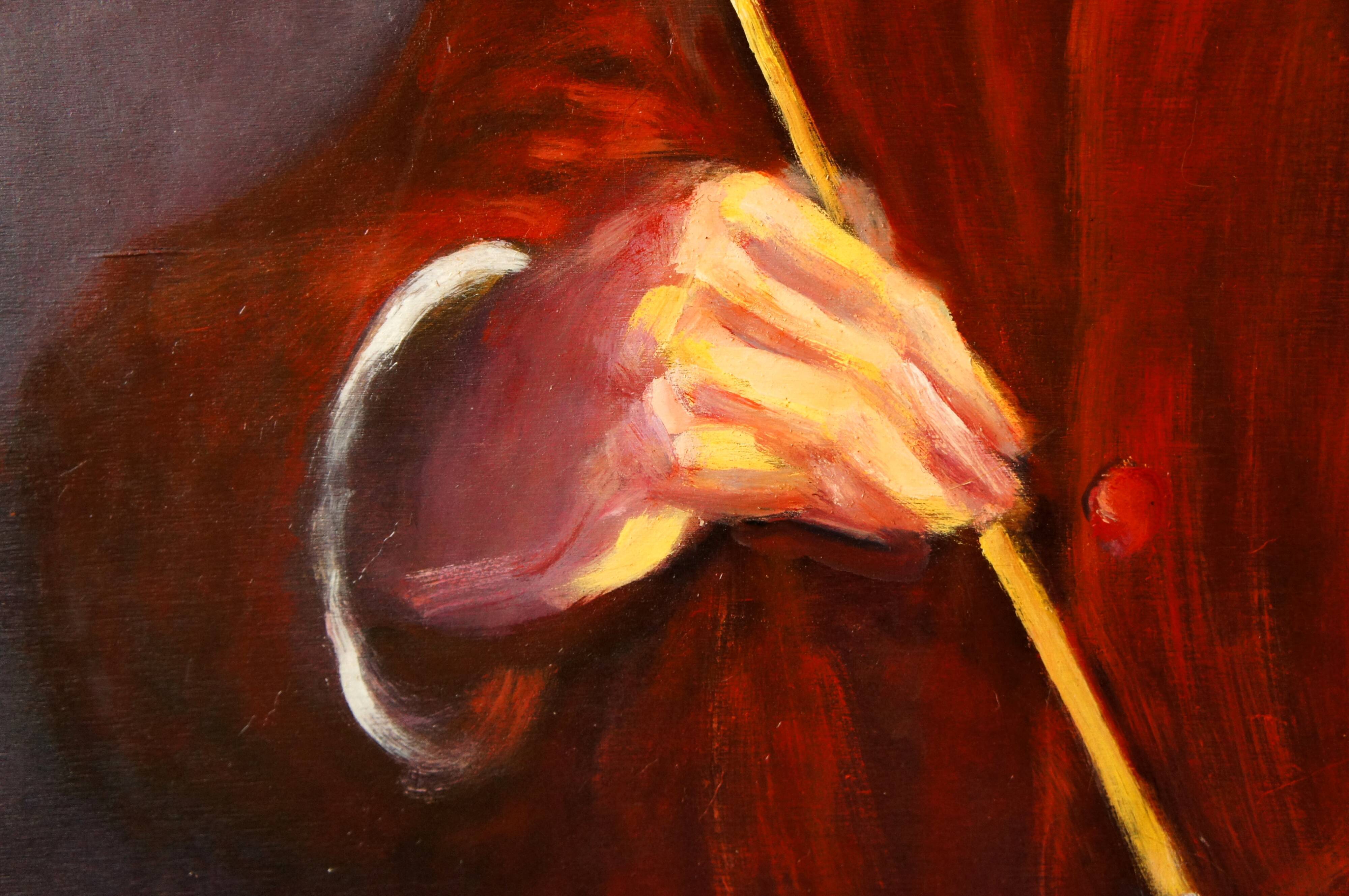 Oil on wood self-portrait of an artist