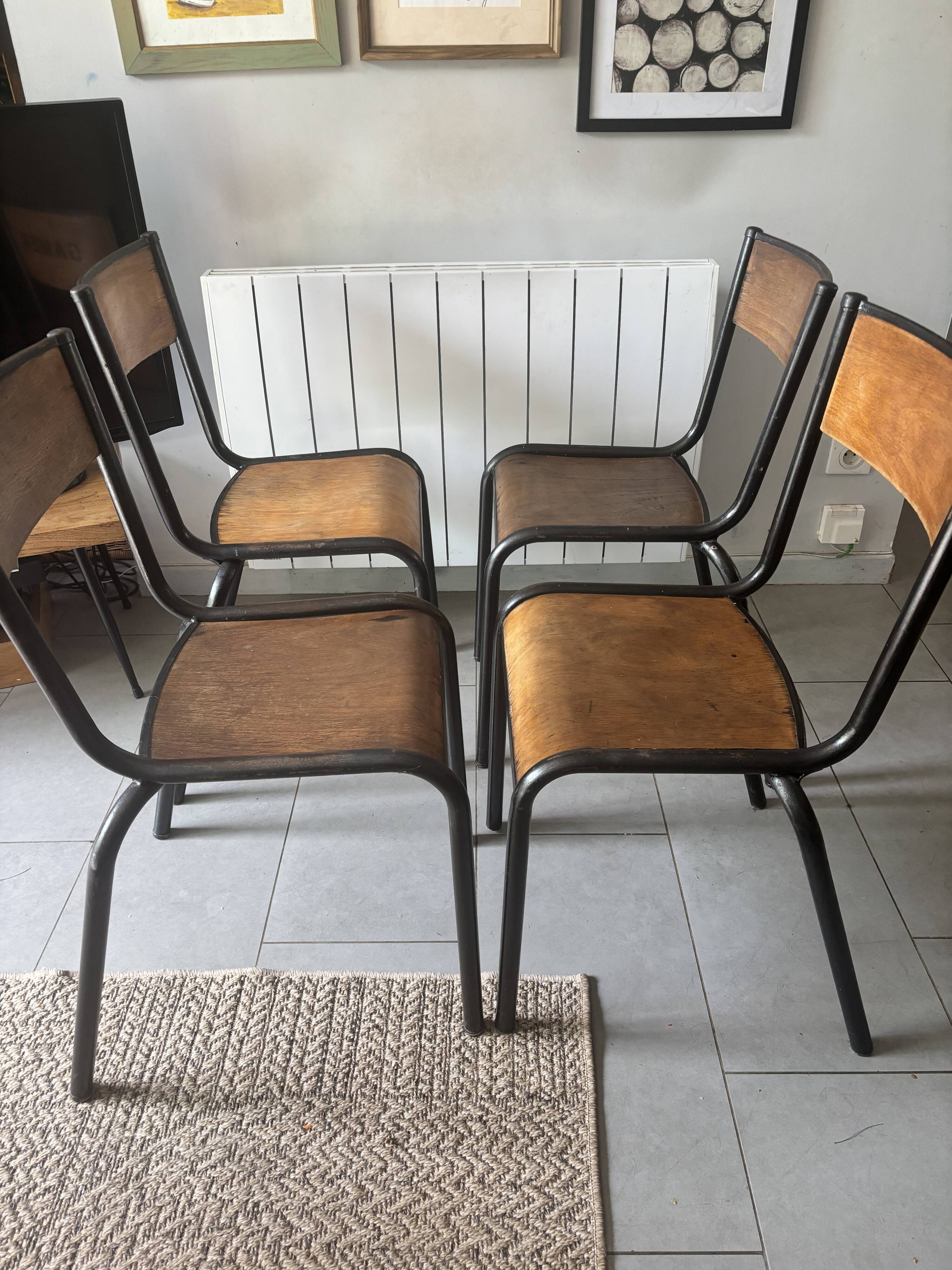 Set of 4 authentic vintage MULLCA school chairs