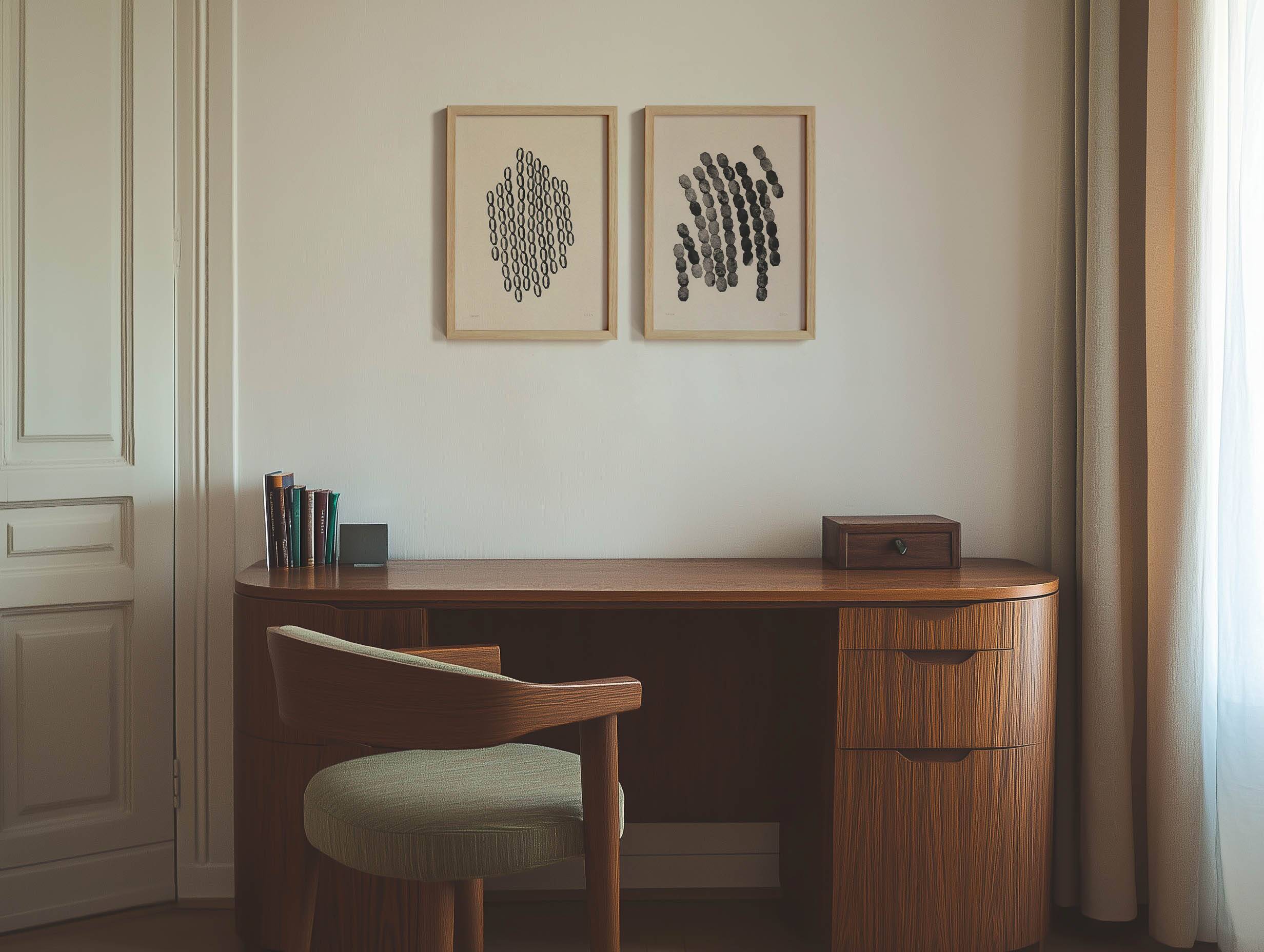 Duo of black abstract paintings signed eawy