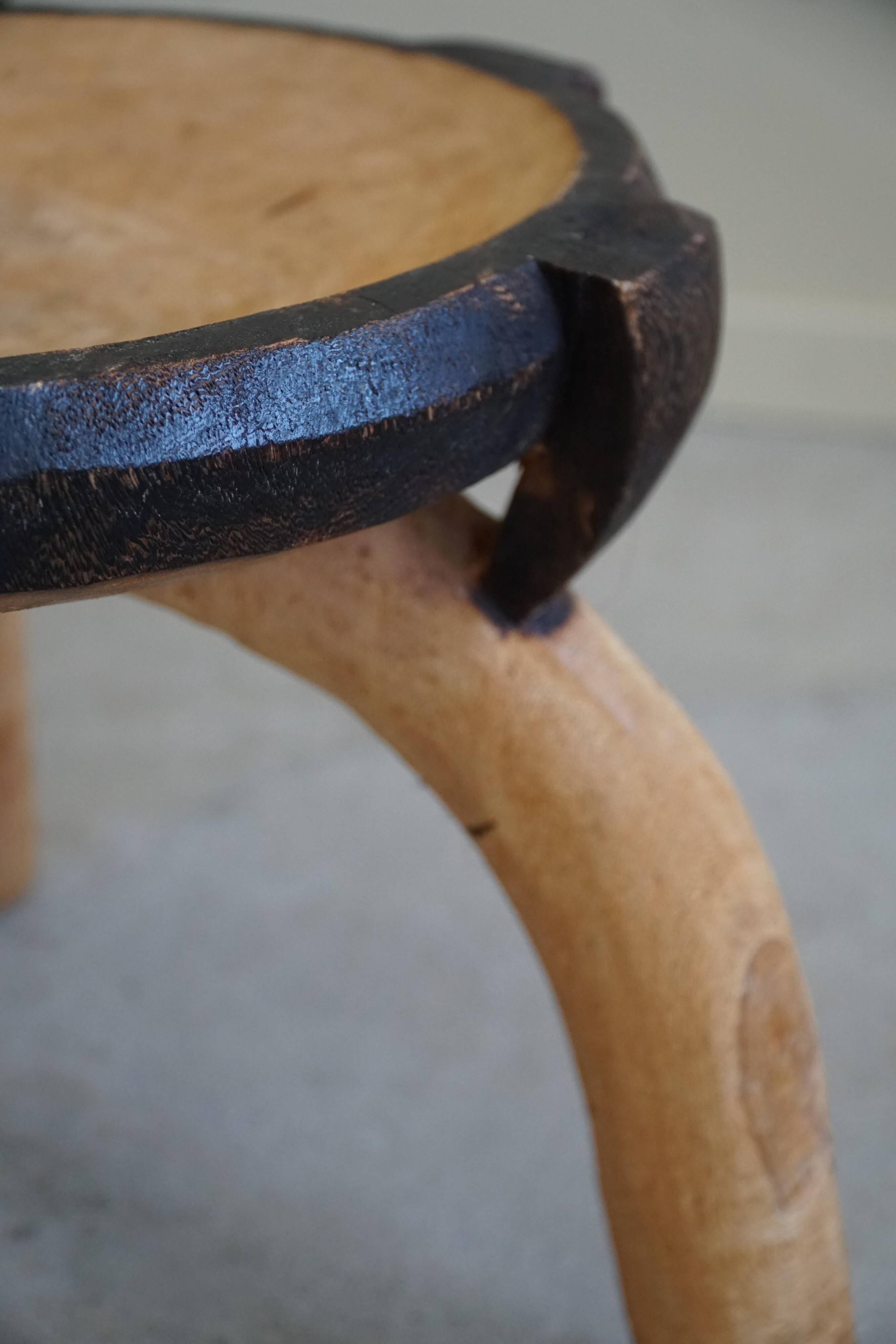 Wabi Sabi tripod stool / Solid wood side table, Scandinavia, 1950s