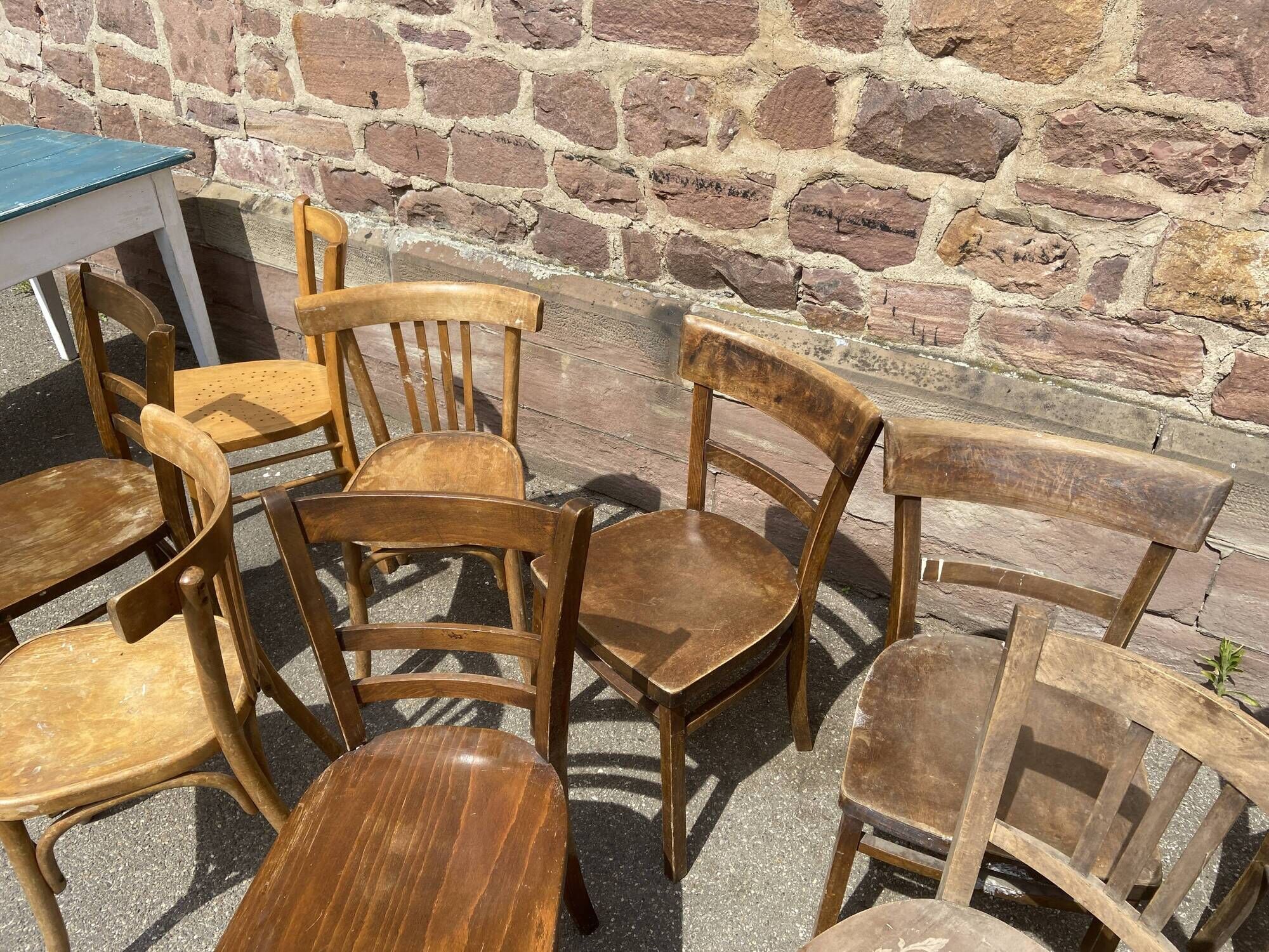Lot of 15 bistro chairs vintage wood café mismatched