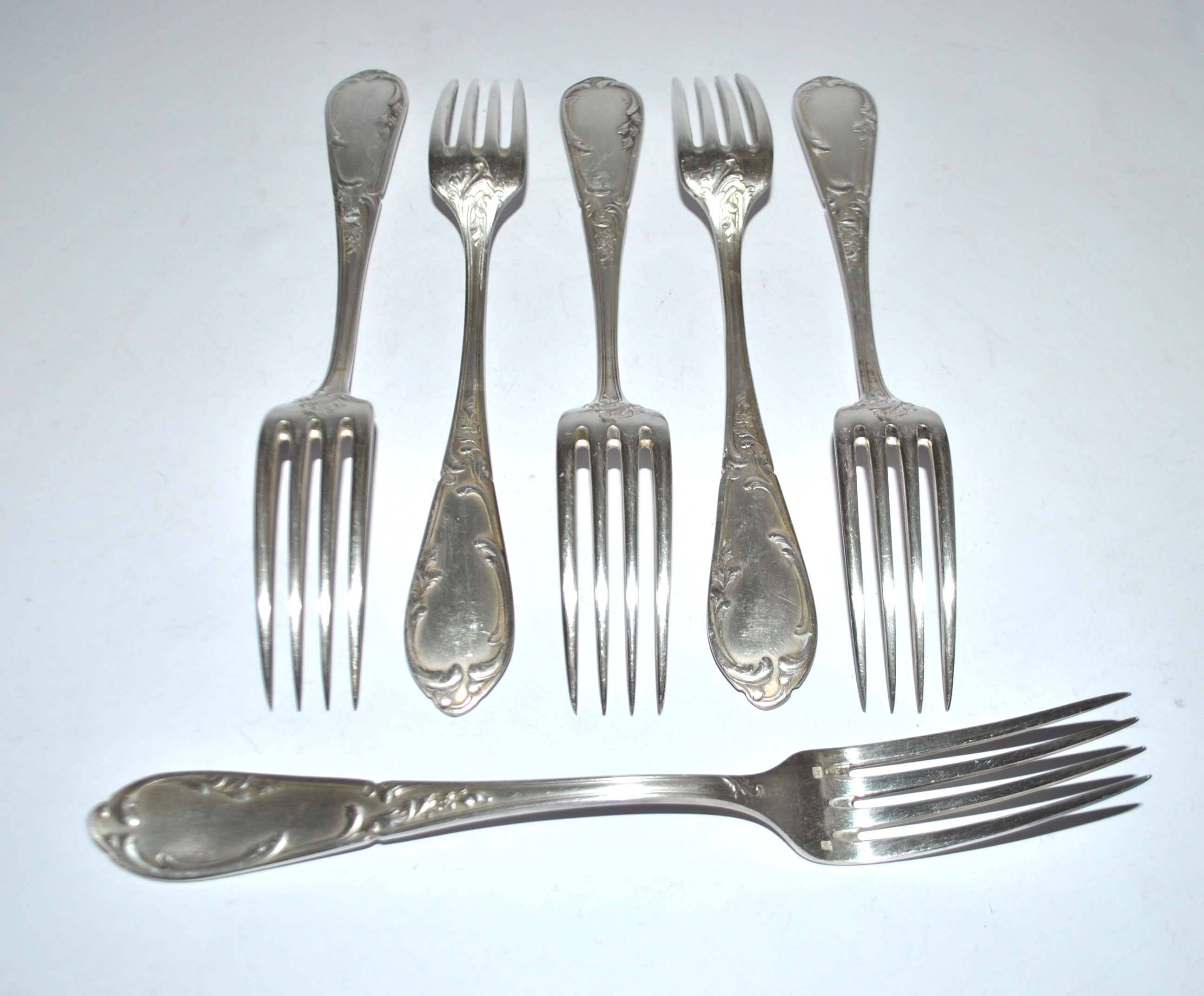 Set of 6 vintage MARLY rocaille table forks in silver metal 21.5cm