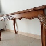 Table basse chippendale vintage en hêtre et rotin style Louis XV