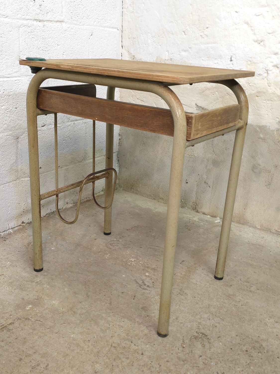 Simple school desk from 1960 with locker.