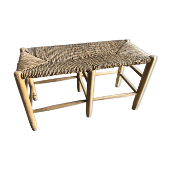 Wood and straw vintage bench