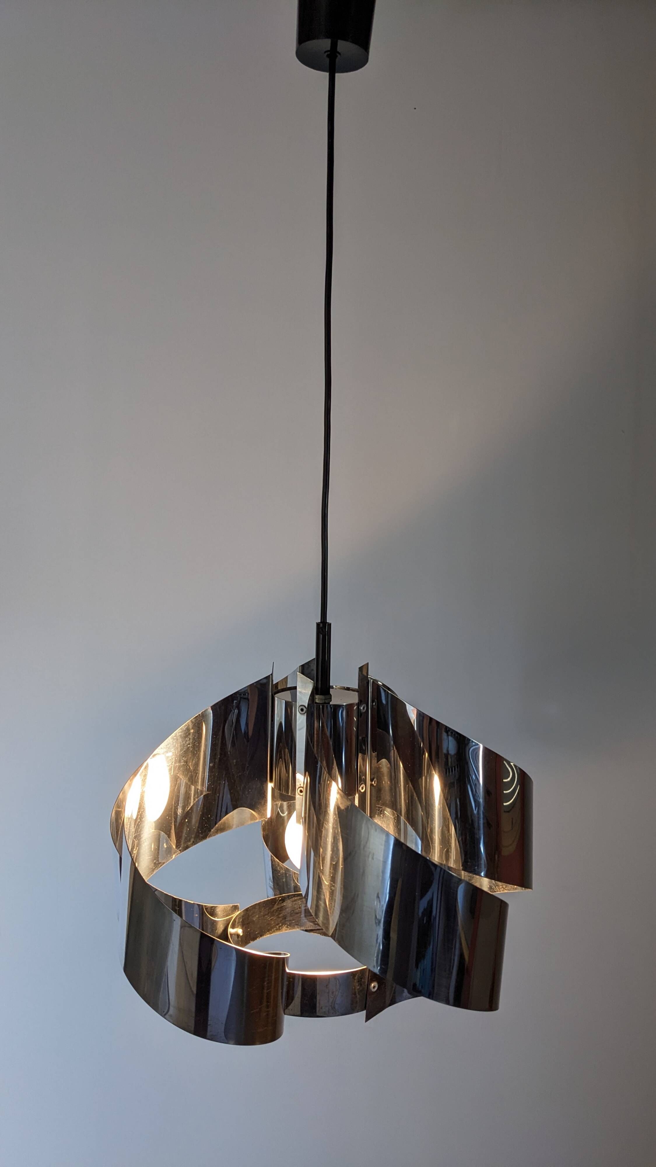 Spiral suspension Space age in chrome metal by Max Sauze, France 1970