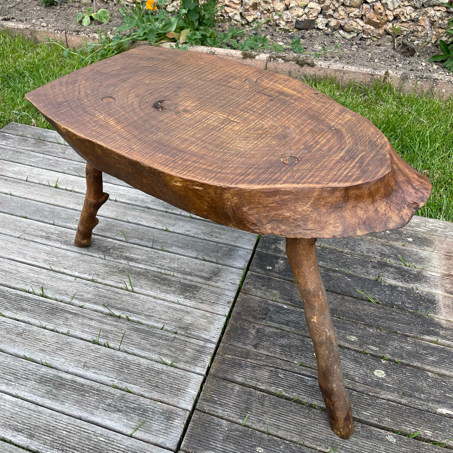 Vintage brutalist wooden coffee table