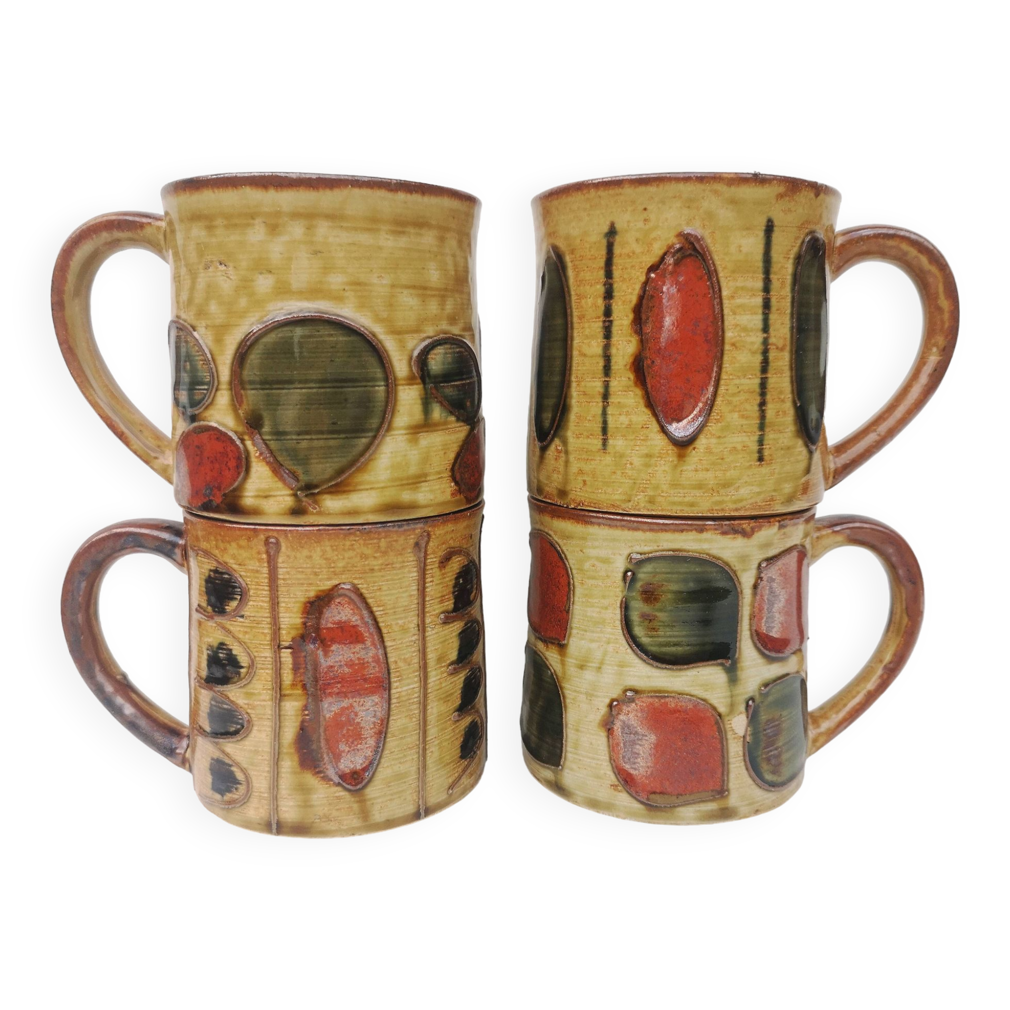 Vintage enameled ceramic mugs - Set of 4